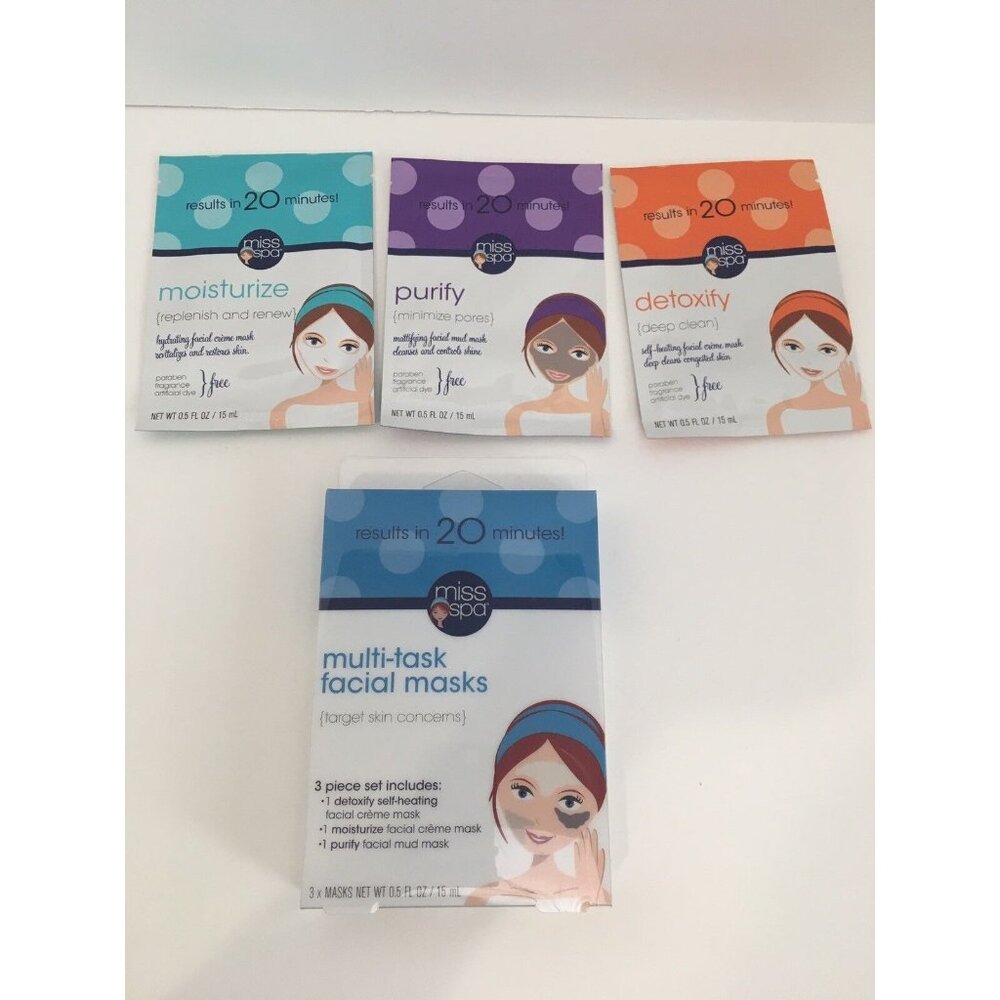 MISS SPA 3pc Multi-Task Facial Mask 0.5 oz Each Purify Moisturize Detoxify NEW